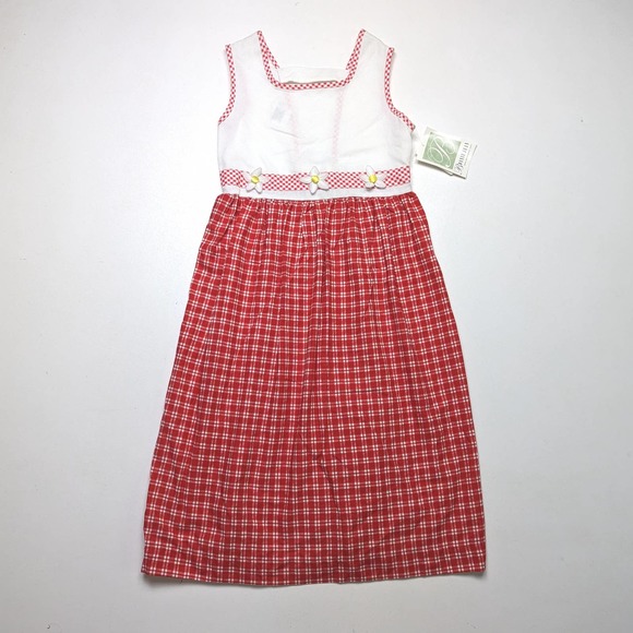 Vintage Bonnie Jean Dress Girls Size 10 Red Plaid Daisy Sundress - Picture 1 of 4